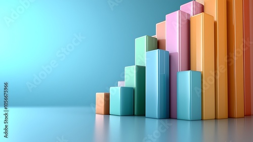 Colorful bar graphs representing growth and progress in a modern business environment with a soft pastel background