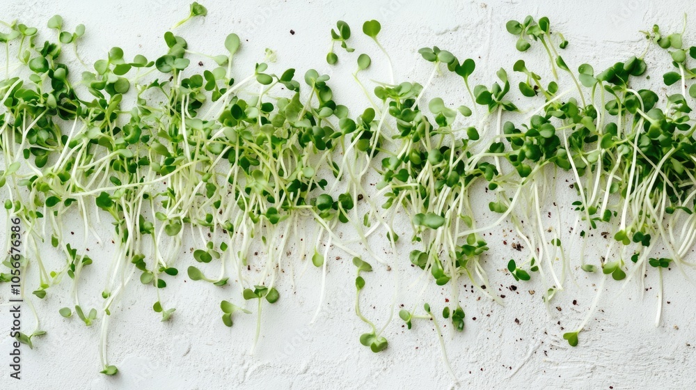 Microgreen sprouts on a light background captured from an overhead perspective Microgreen sprouts on a light background captured from an overhead perspective