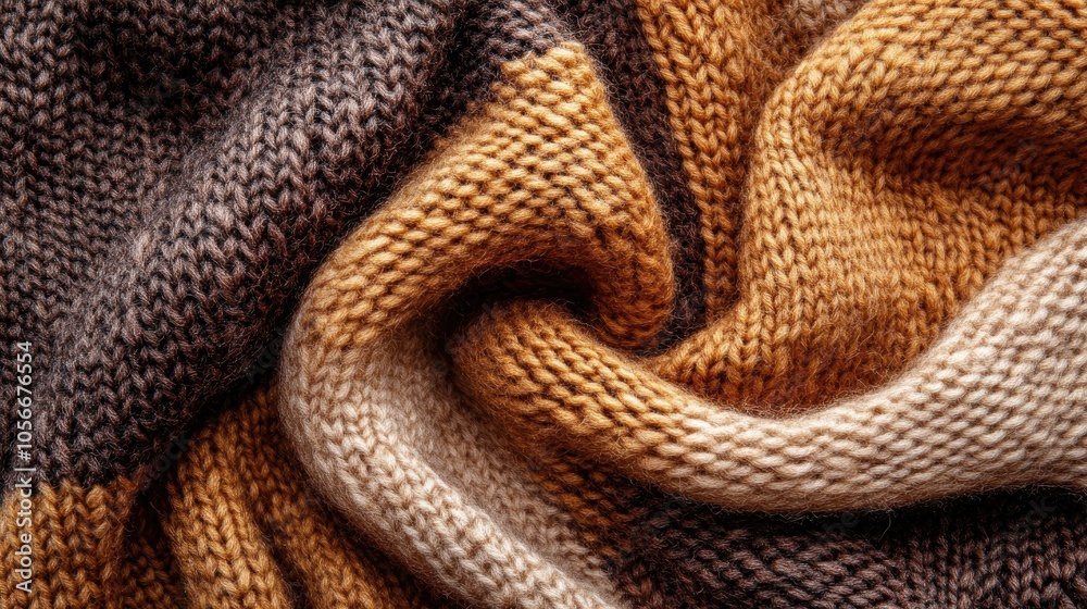 Knitted wool fabric texture in autumn hues featuring earthy brown tones and a handmade quality Knitted wool fabric texture in autumn hues featuring earthy brown tones and a handmade quality