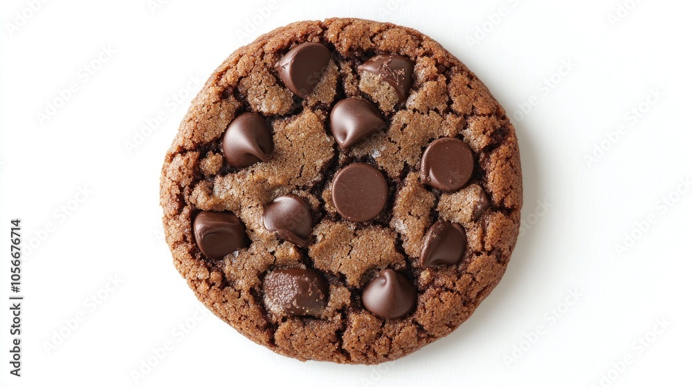 Double chocolate chip cookie seen from above isolated on a white background Double chocolate chip cookie seen from above isolated on a white background