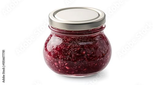 Glass Jar of Homemade Raspberry Jam with Silver Lid