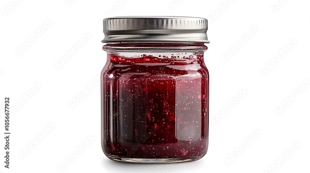 Homemade Red Berry Jam in Glass Jar with Silver Lid Homemade Red Berry Jam in Glass Jar with Silver Lid