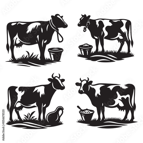 Dairy Cow Silhouette Vector  Farm Animal Illustration, isolated background, ai generated