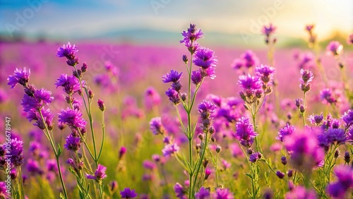 A field of purple wildflowers sways in the breeze on a warm summer day, garden flowers, lavender fields, purple blooms, natural beauty, colorful flora