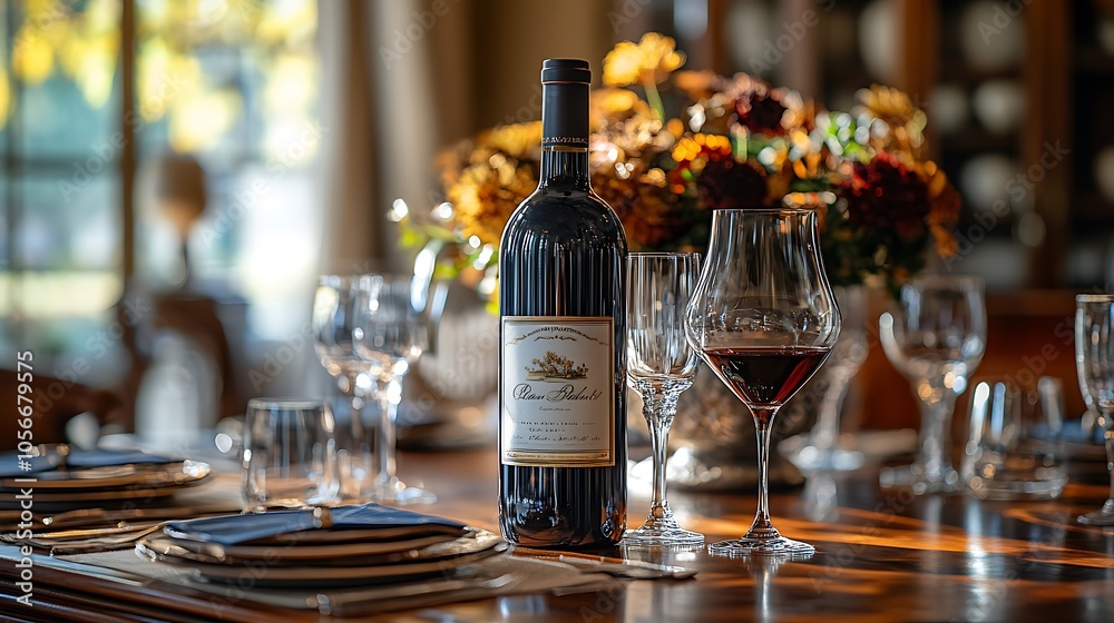 High-end wine bottles with crystal glassware in sophisticated images High-end wine bottles with crystal glassware in sophisticated images