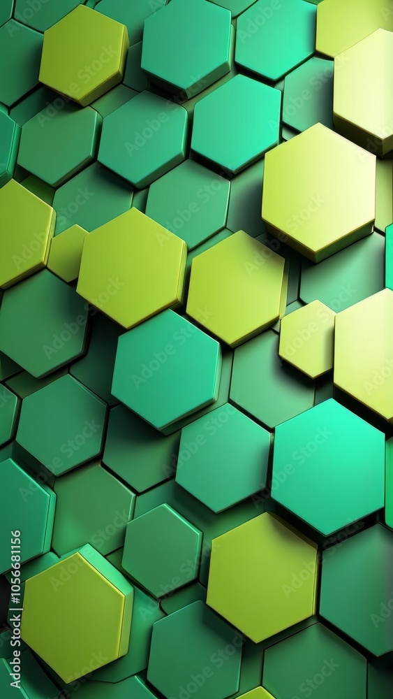 Abstract green and yellow hexagonal pattern in modern geometric design