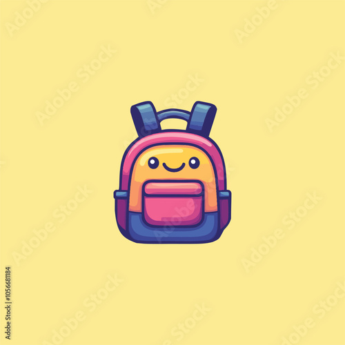 Colorful Cartoon Backpack Illustration on Light Yellow Background with Cheerful Expression