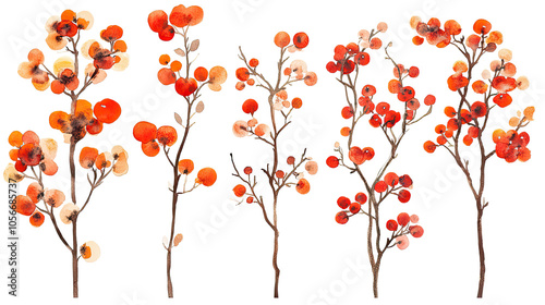 Wallpaper Mural Retro Christmas Botanical Illustrations of Colorful Branch Sets Generative AI Torontodigital.ca