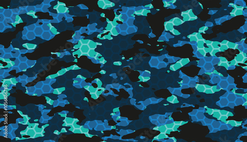 Seamless navy blue camouflage pattern vector