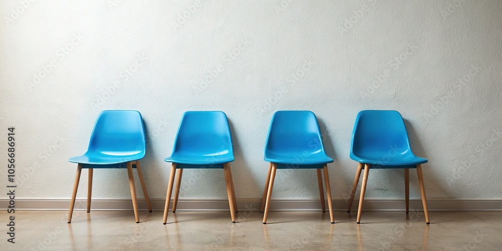 Fototapeta premium A cluster of tiny blue chairs, a silent, grounded scene.