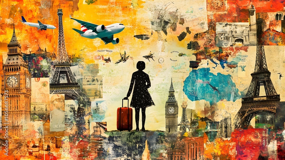 Obraz premium Dream to travel around the world. Mixed media.