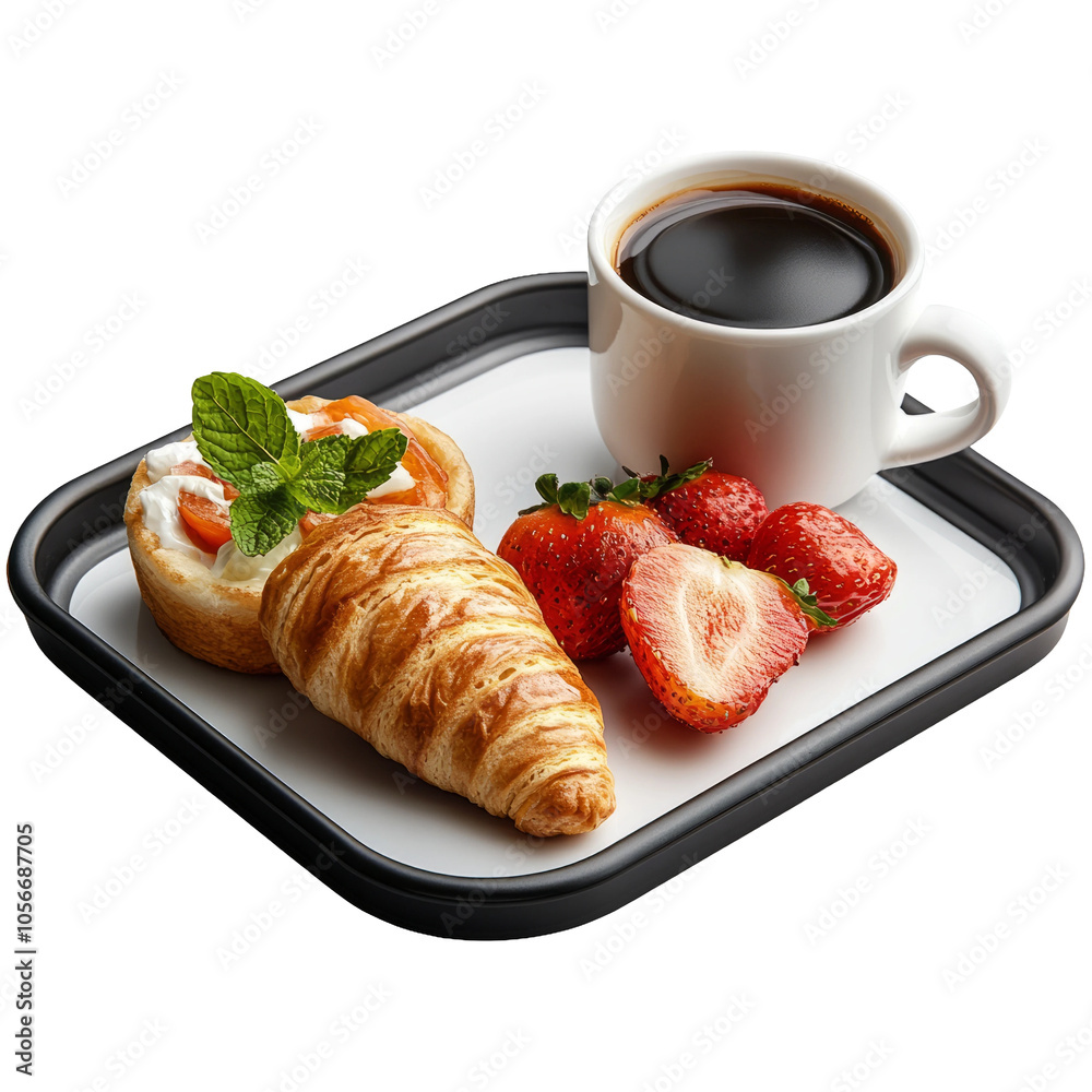 Croissant and Coffee on Serving Tray Croissant and Coffee on Serving Tray