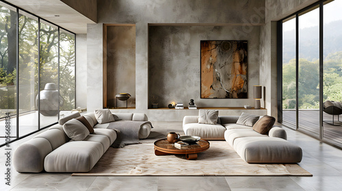 Minimalist Living Room with Smooth Gray Walls