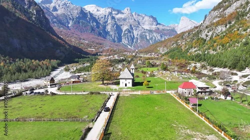 Albania Alps. Theth village, catholic Church
