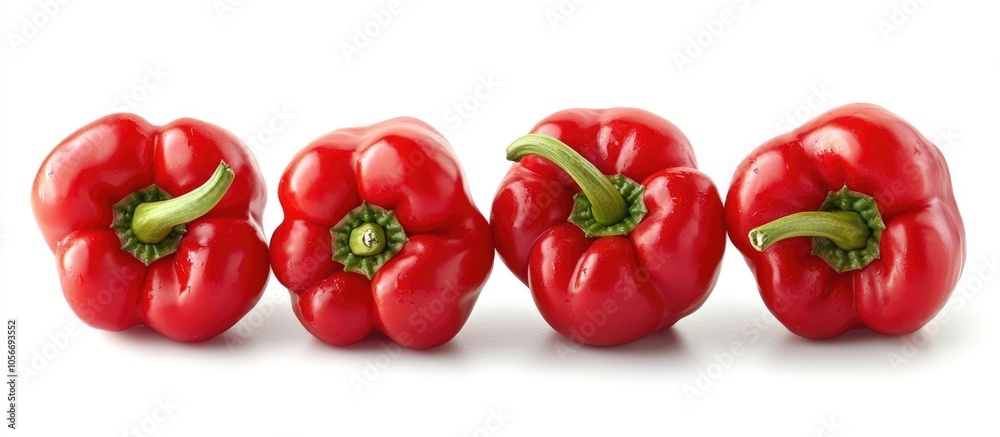 Four Red Sweet Peppers Close Up Isolated On White Four Red Sweet Peppers Close Up Isolated On White