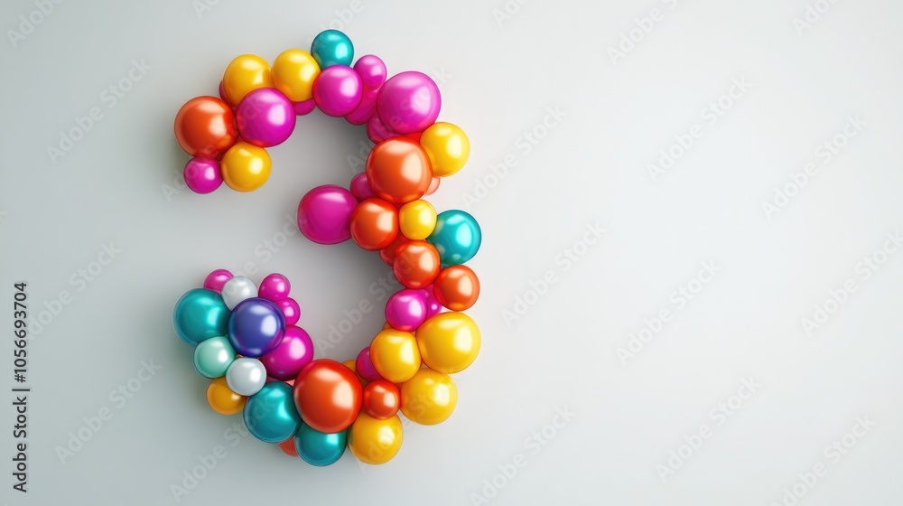 Number 3 created with vibrant balloons against a solid backdrop ideal for celebrations like birthdays anniversaries or parties Number 3 created with vibrant balloons against a solid backdrop ideal for celebrations like birthdays anniversaries or parties