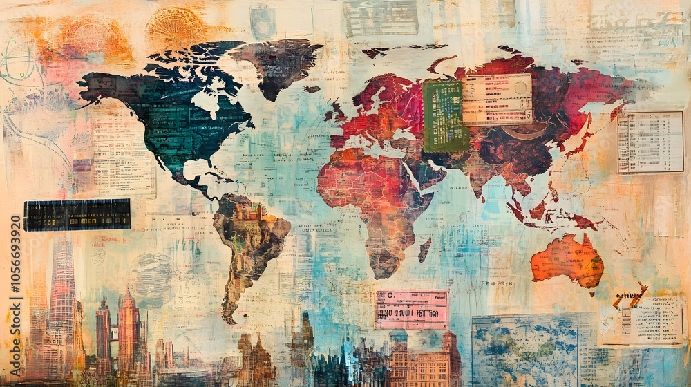 Naklejka premium Dream to travel around the world. Mixed media. 