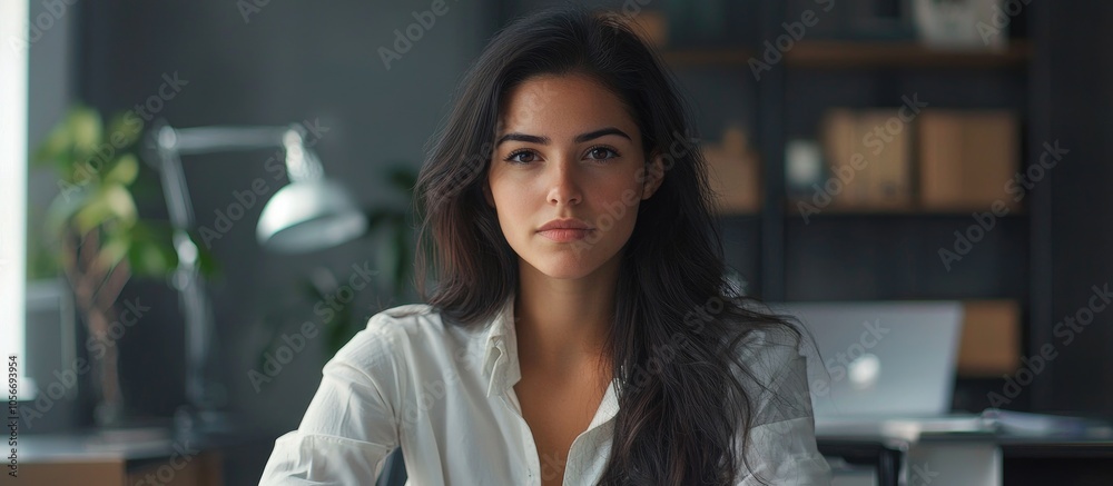 Beautiful Young Woman Portrait Sitting In Office Beautiful Young Woman Portrait Sitting In Office