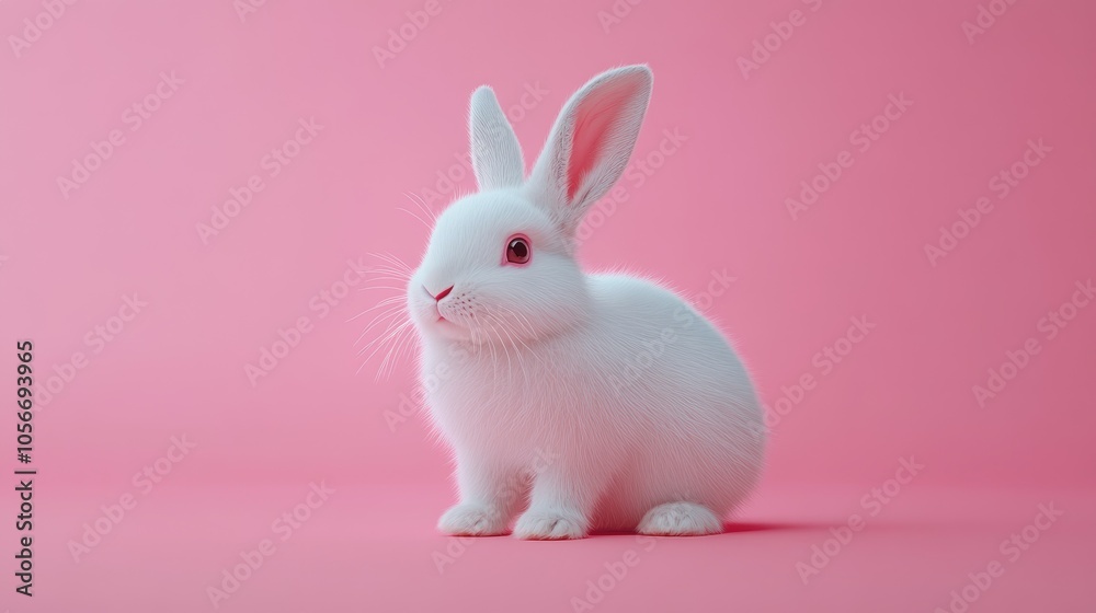 Adorable white rabbit displaying a joyful expression on a solid background perfect for festive greetings and decorations Adorable white rabbit displaying a joyful expression on a solid background perfect for festive greetings and decorations