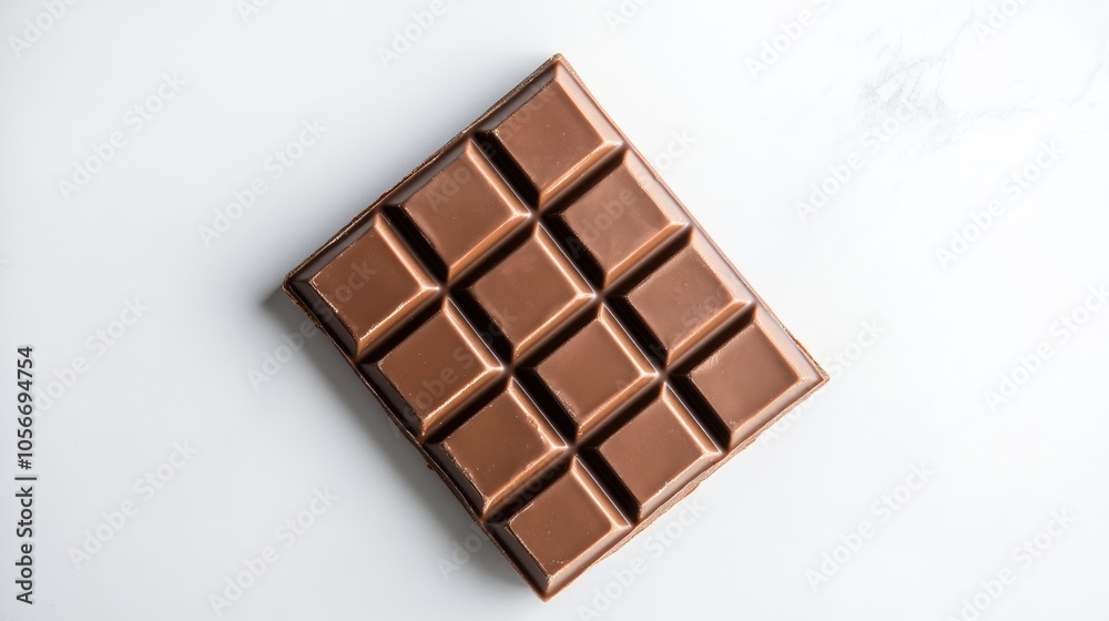 Chocolate bar on a white background captured from an overhead perspective