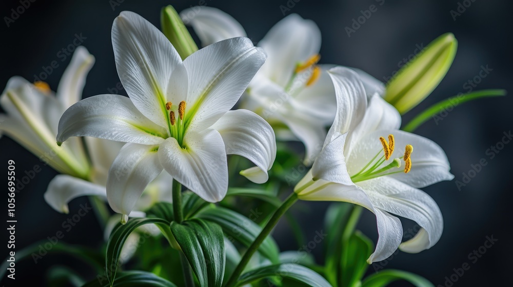 Bouquet of Easter lilies Lilium longiflorum These beautiful flowers belong to the lily genus Bouquet of Easter lilies Lilium longiflorum These beautiful flowers belong to the lily genus