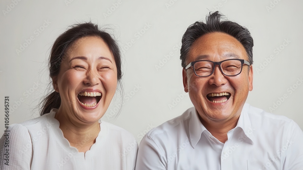 Joyful Asian Office Workers Smiling Together Joyful Asian Office Workers Smiling Together