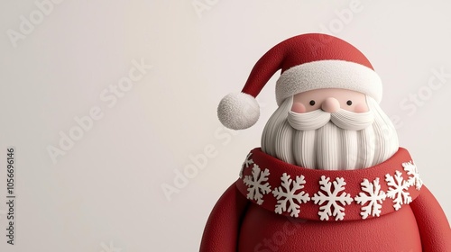 Minimalist 3D Santa with snowflakepatterned scarf, soft lighting, white background, Cute Santa  Snowflakes, Holiday Vibes photo