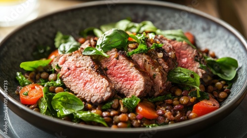 Roast Beef in England with Lentils and Basil 