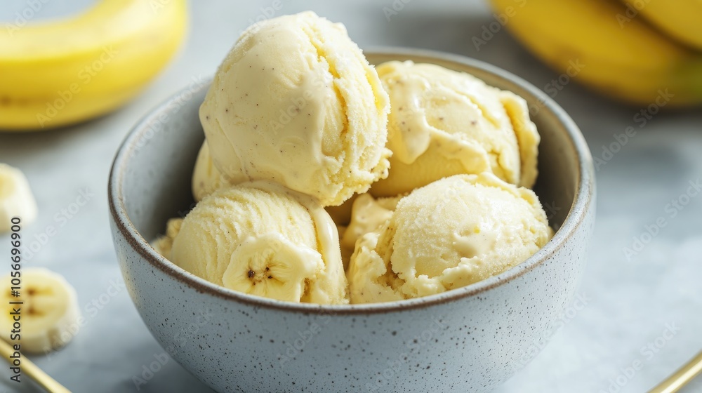 Delicious vegan banana ice cream prepared and ready for enjoyment Delicious vegan banana ice cream prepared and ready for enjoyment
