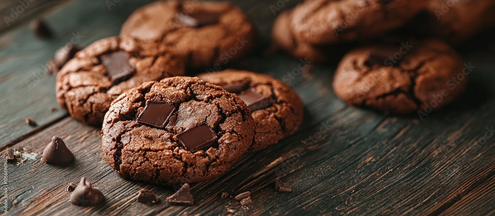 Chocolate Cookies On Wooden Table Close Up Chocolate Cookies On Wooden Table Close Up