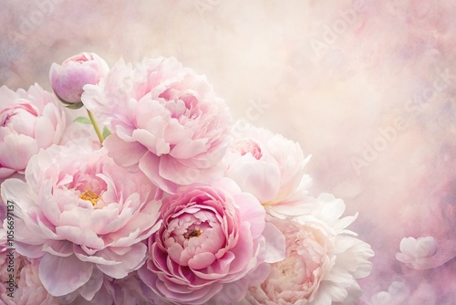 Delicate watercolor peonies in soft pink hue with subtle texture and gentle folds, pink flowers, watercolor flowers