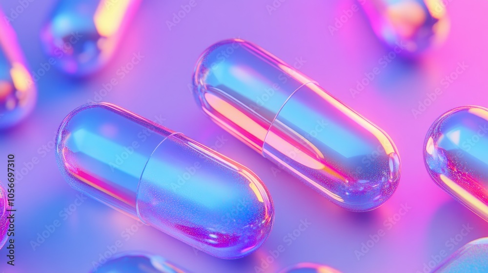 Holographic capsules against a gradient backdrop