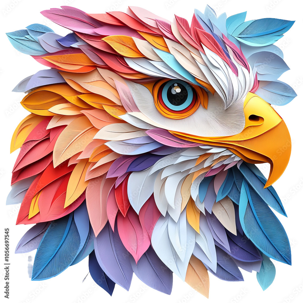 Obraz premium Colorful Paper Eagle Head Design on Transparent Background