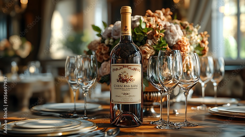 Luxury photos with wine bottles and delicate crystal glassware Luxury photos with wine bottles and delicate crystal glassware