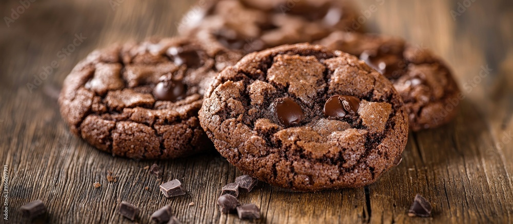 Chocolate Cookies On Wooden Table Close Up Chocolate Cookies On Wooden Table Close Up