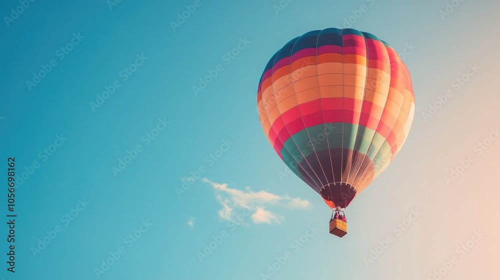 Fototapeta premium Vibrant hot air balloon soaring through a clear blue sky
