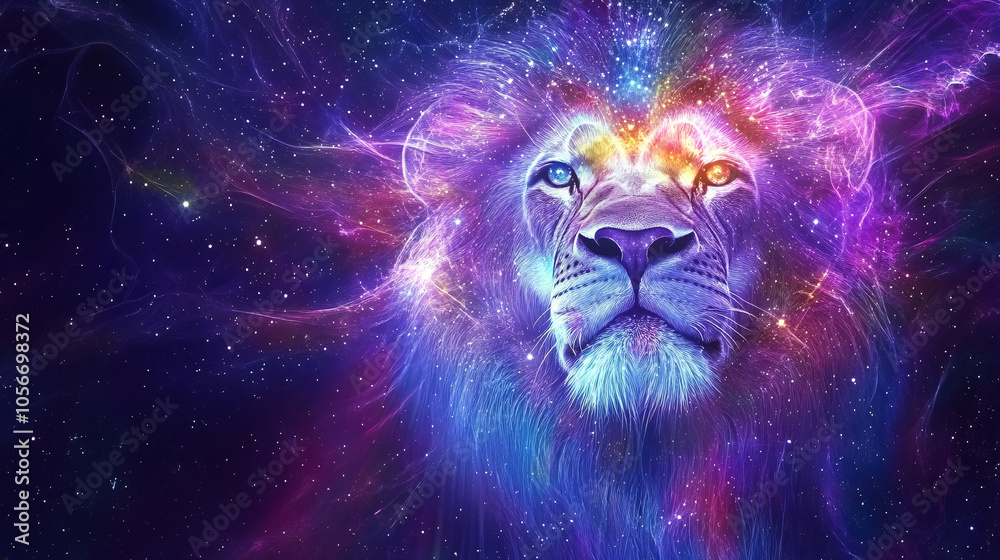 sign of the zodiac leo - portrait of a lion in a colorful universe with some galaxies and stars, leo sign with stars on black background. Zodiac signs, stars and horoscop sign of the zodiac leo - portrait of a lion in a colorful universe with some galaxies and stars, leo sign with stars on black background. Zodiac signs, stars and horoscop