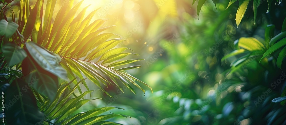 Beautiful Tropical Green Tree And Leaf In The Forest With Sun Light Beautiful Tropical Green Tree And Leaf In The Forest With Sun Light