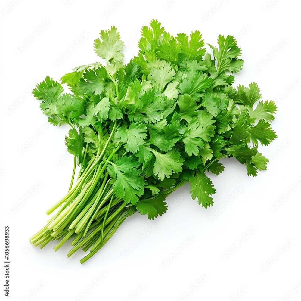 Coriander promotes skin health on white background. Coriander promotes skin health on white background.