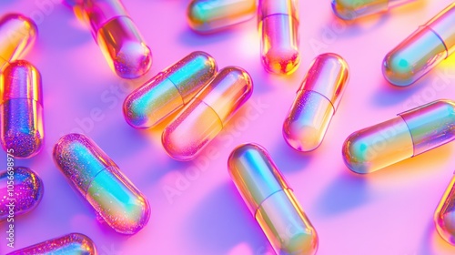 Holographic capsules against a gradient backdrop