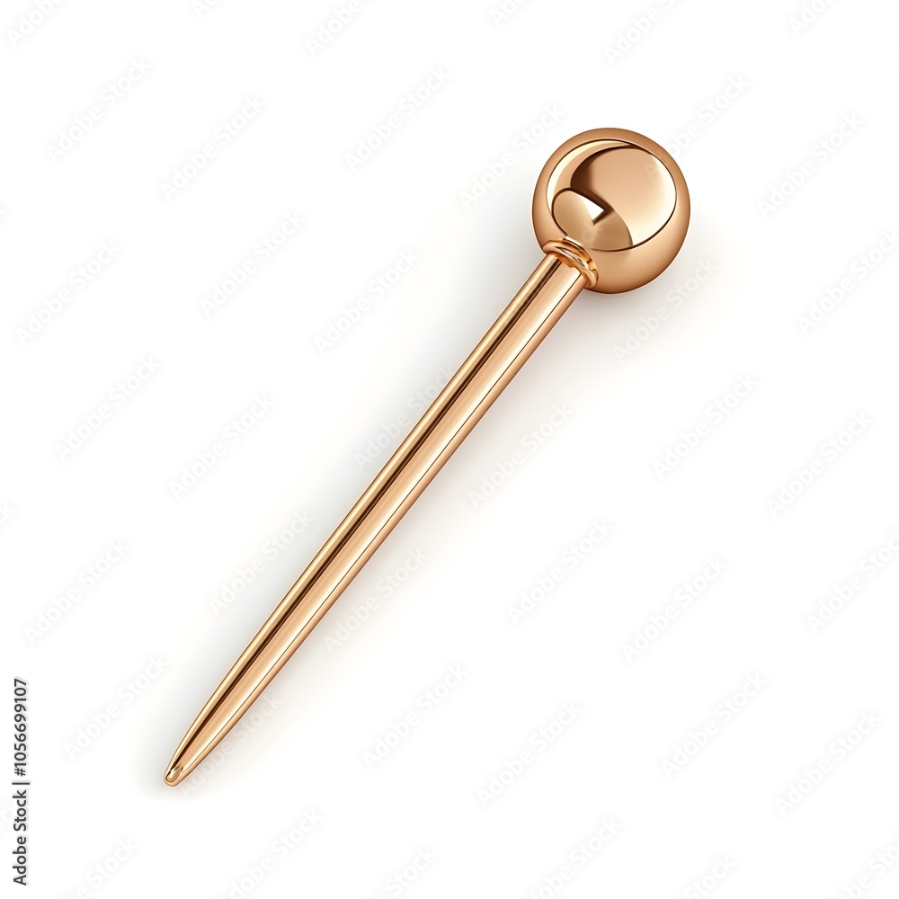 Macro Shot of a Perfect Golden Metallic Push Pin on White Background