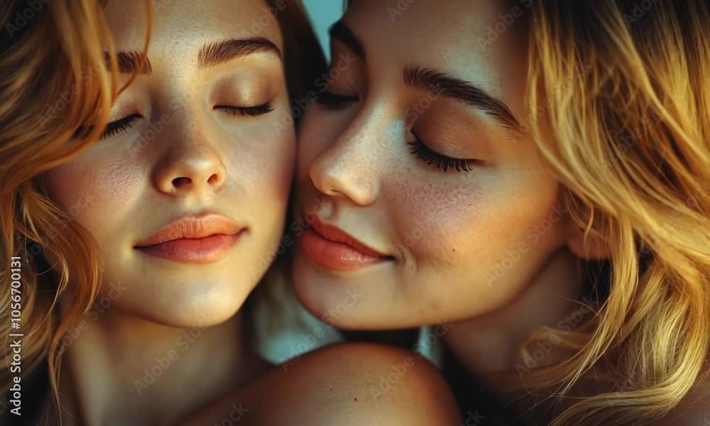 Two close friends sharing an intimate moment with eyes closed. Two close friends sharing an intimate moment with eyes closed.