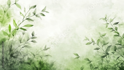 Watercolor Green Leaves Background - Abstract Nature Illustration, Painting, Art