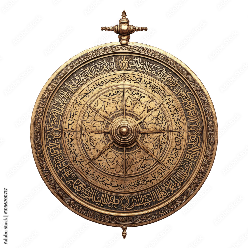 Naklejka premium Decorative Bronze Shield with Intricate Design