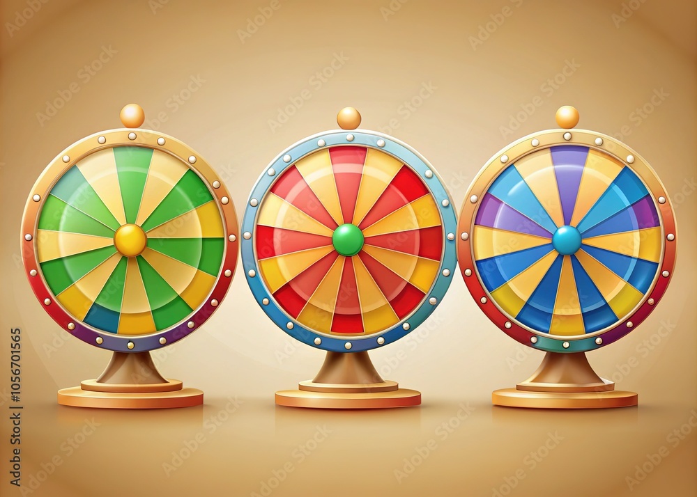 Colorful Prize Wheels: Cartoon Game Design Illustrations Colorful Prize Wheels: Cartoon Game Design Illustrations