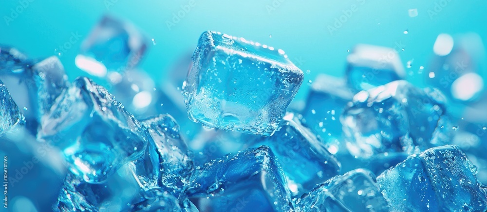 Ice Cubes Close Up On Blue Background Ice Cubes Close Up On Blue Background