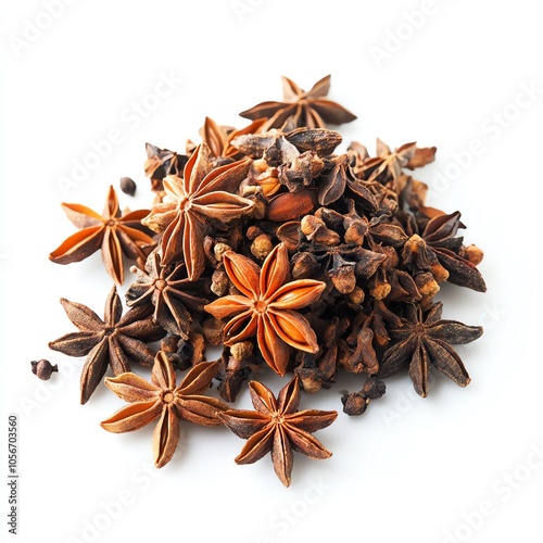 Star anise aids digestion on white background.