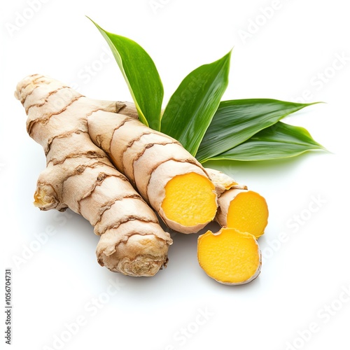 White turmeric helps treat indigestion on white background. photo