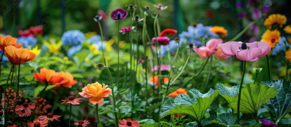 The Colorful Flowers And Green Leaves In The Garden Look Very Beautiful The Colorful Flowers And Green Leaves In The Garden Look Very Beautiful