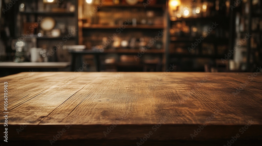 Rustic Oak Table in Ambiently Lit Antique Store Environment with Empty Space for Text Rustic Oak Table in Ambiently Lit Antique Store Environment with Empty Space for Text